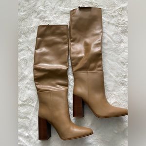 ZARA genuine leather knee length heeled boots